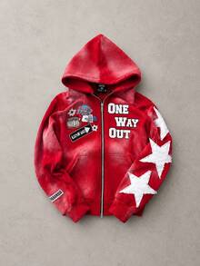 European Station Brand Casual American Digital Printing Sweater Cardigan Jacket Multi-Color Hoodie,Graphic Jacket,Jackets Zip Up Graphic - Red - View 3