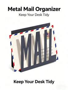 Modern Black Metal Mail Organizer - Hollow Letter Design, Desktop File And Envelope Storage Rack, Home Or Office Decor - Multicolor - View 4