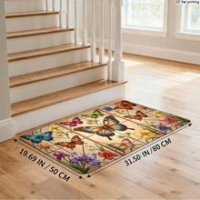 Kitchen Floor Mats With Vibrant Butterflies& Assorted Flowers Pattern, Decorative Kitchen Rugs Kitchen, Entryway, Porch, Bedroom, Living Room, Home Use Vibrant Butterflies And Assorted Flowers In A Tiled Decorative - Multicolor - View 5