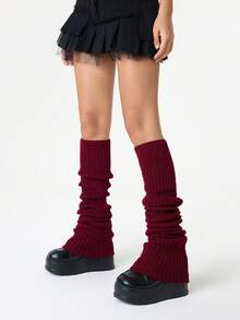 Grunge Punk 1Pair Of Dark Gothic Burgundy Vertical Long Knitted Leg Covers - Multicolor - View 5