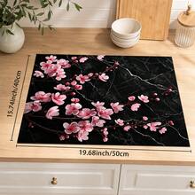 1pc Pink Cherry Blossom Black Marble Pattern Diatomaceous Earth Kitchen Drain Mat, Absorbent Quick-Drying Non-Slip Coffee Machine Mat, Suitable For Kitchen Countertop, Dining Table And Home Decor - Multicolor - View 11