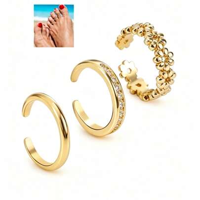 3Pcs Stainless Steel Open Toe Ring Set, Fashion Geometric Beach Toe Rings, Sexy…