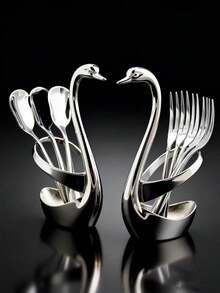 1pc Creative Swan Shaped Zinc Alloy Cutlery Holder, Elegant Desktop Small Cutlery Storage Rack, Decorative Table Ornament For Kitchen And Dining Room - View 5