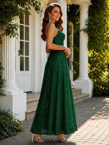 HOMEYEE Women's Sequin Long A-Line Evening Gown, Romantic And Charming Backless Tie-Back Elegant Formal Ball Dress - Dark Green - View 5