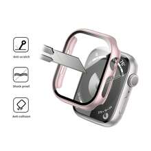 3PCS Compatible With Apple Watch Screen Protector Case 38/40/41/42/44/45/46/49mm Accessories, Cover For Women Men, Tempered Glass Film Hard Bumper - Transparent+Black+Rose Gold - View 4