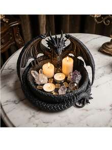  1pc Black Coiled Dragon Resin Storage Tray, Gothic Witchy Crystal Stone Display Dish, Multi-Purpose Jewelry Key Coin Organizer, Wicca Altar Spiritual Desktop Decor Gift - Multicolor - View 7