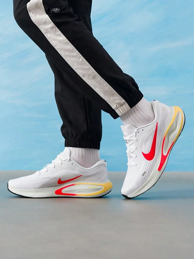 Nike Journey Run Men's Cushioned Lightweight Non-Slip Durable Round Toe Support Training Running Shoes - White Red - View 1