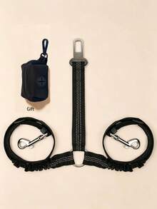 Black Dual-Head Dog Leash Pet Safety Belt With Matching Color Waste Bag, Adjustable, Elastic Protection, Shock-Absorbing, Pet Car Leash. Dog Car Seat Cover, Dog Car Seat Cover, Pet Car Seat Cover - Multicolor - View 1