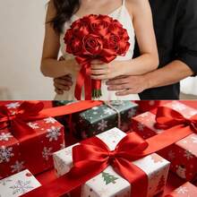 1 Rollo de Cinta de Satén de Poliéster para Cajas de Regalo, Cajas de Dulces, Decoración de Flores, Material DIY para Rosas Hechas a Mano, Cinta para Envolver Regalos de Vacaciones (Teñido a Máquina, Ligera Diferencia de Color) - Rojo - Ver 7