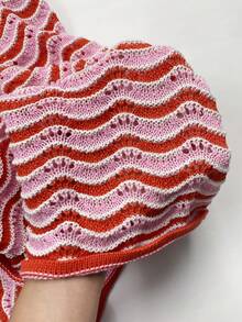 2026新款女款針織條紋蝴蝶結設計無袖夏季修身對比條紋短版大尺碼洋裝 度假海灘洋裝 - 彩色 - 查看 9