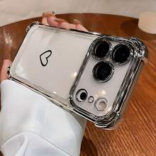 [24h Shipping From DE/FR/ES]Apple 17 16 15 Promax  21 22 23 24 25 26 Ultra Galaxy Phone Case - A Minimalist Phone Case With A Heart Pattern, Black, Electroplated, Shockproof, Transparent, With Four Corners, Lightweight Protective Case Suitable For  17, 17 Pro, 17 Air, 17 Pro Max/16, 15, 14, 13, 12/ 16, 12 Plus/ 16 - 1 Piece Of Picture Color - View 1
