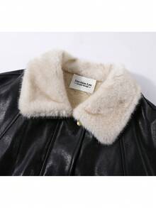 Black Retro Sweet Cool Style Leather Jacket Zip-Up Coat For Vacation, College, Daily Wear, Autumn/Winter - Black - View 2