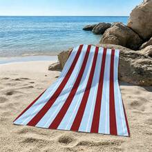 1pc Burgundy & Light Blue Striped Microfiber Beach Towel, Soft Absorbent Lightweight Towel, Suitable For Adults And Teens, Perfect For Beach, Travel And Swimming Beach Blanket - Multicolor - View 5