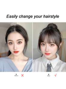 Airy Bangs Hair Piece (One-Piece 3D Bangs) - Daily Wear Synthetic Fiber Clip-In Hair Extensions; Easy To Style, Natural Appearance, Create Thick And Voluminous Hair, Multi-Functional Women's Hair Accessory - Multicolor - View 3