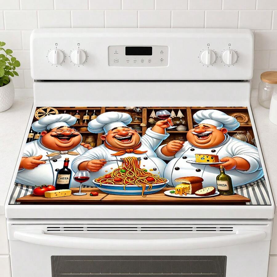 1pc Happy Chef Print Diatom Mud Kitchen Drain Mat, Absorbent Quick-Drying Non-Slip Coffee Machine Pad, Suitable For Kitchen Countertop, Dish Rack, Dining Table And Coffee Bar Decoration - Multicolor - View 1