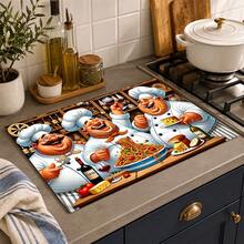 1pc Happy Chef Print Diatom Mud Kitchen Drain Mat, Absorbent Quick-Drying Non-Slip Coffee Machine Pad, Suitable For Kitchen Countertop, Dish Rack, Dining Table And Coffee Bar Decoration - Multicolor - View 2