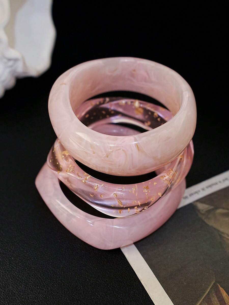 3件組時尚復古粗款多色不對稱壓克力手環組,適合女性日常配戴,送給朋友與家人的禮物 - 彩色 - 查看 1