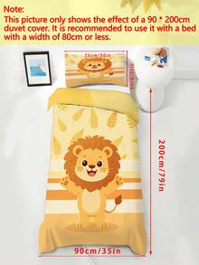 2PCS Yellow Stripe Cute Lion Kids Bedding Set (Spring/Summer Series) Double Sided Printed Duvet Cover Set Suitable For Children,Teenager,Boys And Girls All Seasons Use With Zipper Closure( No Filler) Pillowcase Size 40x60cm 100% Polyester - Multicolor - View 19