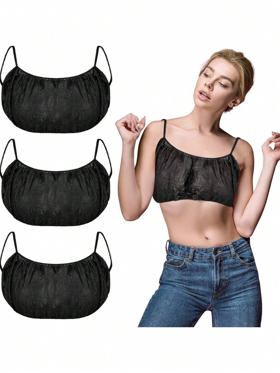 10pcs Disposable Non-Woven Bras, Black Beauty Bras, Suitable For Seamless Spray Tanning, Spa Salon, Premium Lingerie, Undergarments - Black - View 1