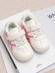 Kids Cross Line Hook & Loop Casual Slip-On Shoes, Unisex Campus Versatile Flat Bottom Sneakers - Pink - View 3