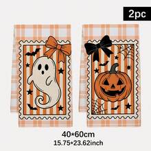 2PCS Kitchen Towels Orange & White Plaid Stamp Little Ghost Pumpkin Design Print 40*60cm Autumn Theme Rectangular Microfiber Kitchen Towels, Dish Cloths, Tablecloths, Hand Towels, Kitchen Decor, Home Decor, Housewarming Gift For Neighbors, Perfect For Kitchen & Bathroom Use, Suitable For Housewives And Family Gatherings, High Cost-Performance, Household Essential - Orange - View 12
