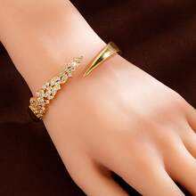 1pc Exquisite Wheat Ear Shaped Open Adjustable Design Cubic Zirconia Inlaid Women's Bracelet - Multicolor - View 10