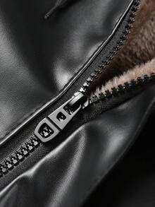 Men's Winter Hooded Mid-Length Casual Leather Padded Coat, Suitable For Daily Commute And Travel - Black - View 5