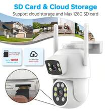 Camera an ninh ZHXINSD 2.4G/5G WiFi ống kính kép, camera an ninh không dây thông minh 4MP cho gia đình và ngoài trời, tự động theo dõi, âm thanh 2 chiều, nhìn đêm màu, IP65, theo dõi và phát hiện người - trắng - Xem 6