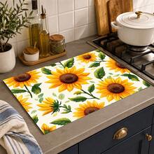 1pc Sunflower Print Kitchen Countertop Mat, Absorbent Quick-Drying Non-Slip Diatom Mud Drain Mat, Coffee Machine Mat, Dish Drying Mat, Country Style Kitchen Decor - Multicolor - View 4