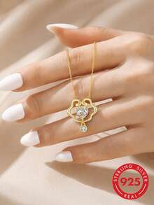 S925 Sterling Silber Ruyi Wolkenmuster Anhänger Halskette, vielseitiger Schmuck für Frauen, Geschenk für Freundin, Ehefrau, Mutter zum Geburtstag, Jahrestag - Verschiedenfarbig - Übersicht 2
