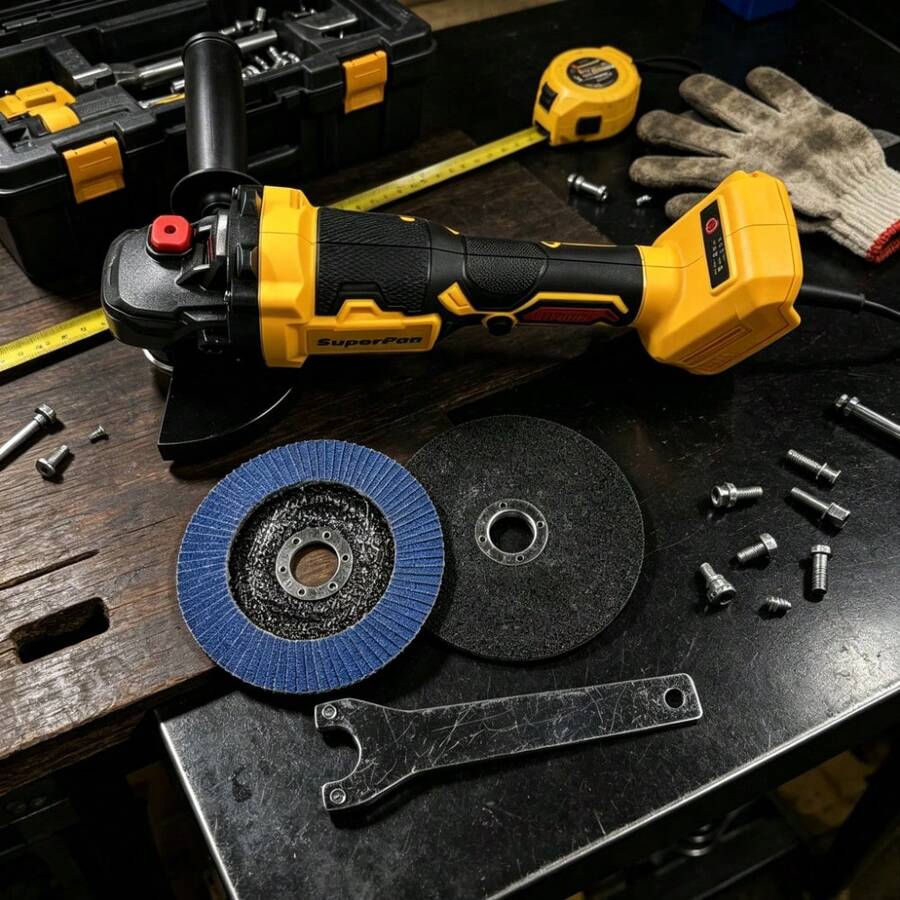 SuperPan 125mm Rechargeable Cordless Brushless Angle Grinder + Grinding Disc Set, 6.0Ah Large Capacity Battery, Metal Grinding & Polishing All-In-One Machine, Home / Auto Repair / Woodworking Multi-Function Grinder, Battery And Power Adapter Not Included (Bare Tool) - Yellow - View 1