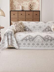 1pc New Chenille Bohemian Style Sofa Cover, 1234-Seater Sofa Throw, Pet-Proof, Modern Style, Full Coverage Cushion, All-Season Universal, Furniture Dust-Proof Cover - Light Grey - View 4