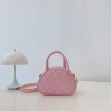 Bolso de hombro para niña de cuero PU con bordado de hilo, color liso, bolso bandolera - A - Ver 13