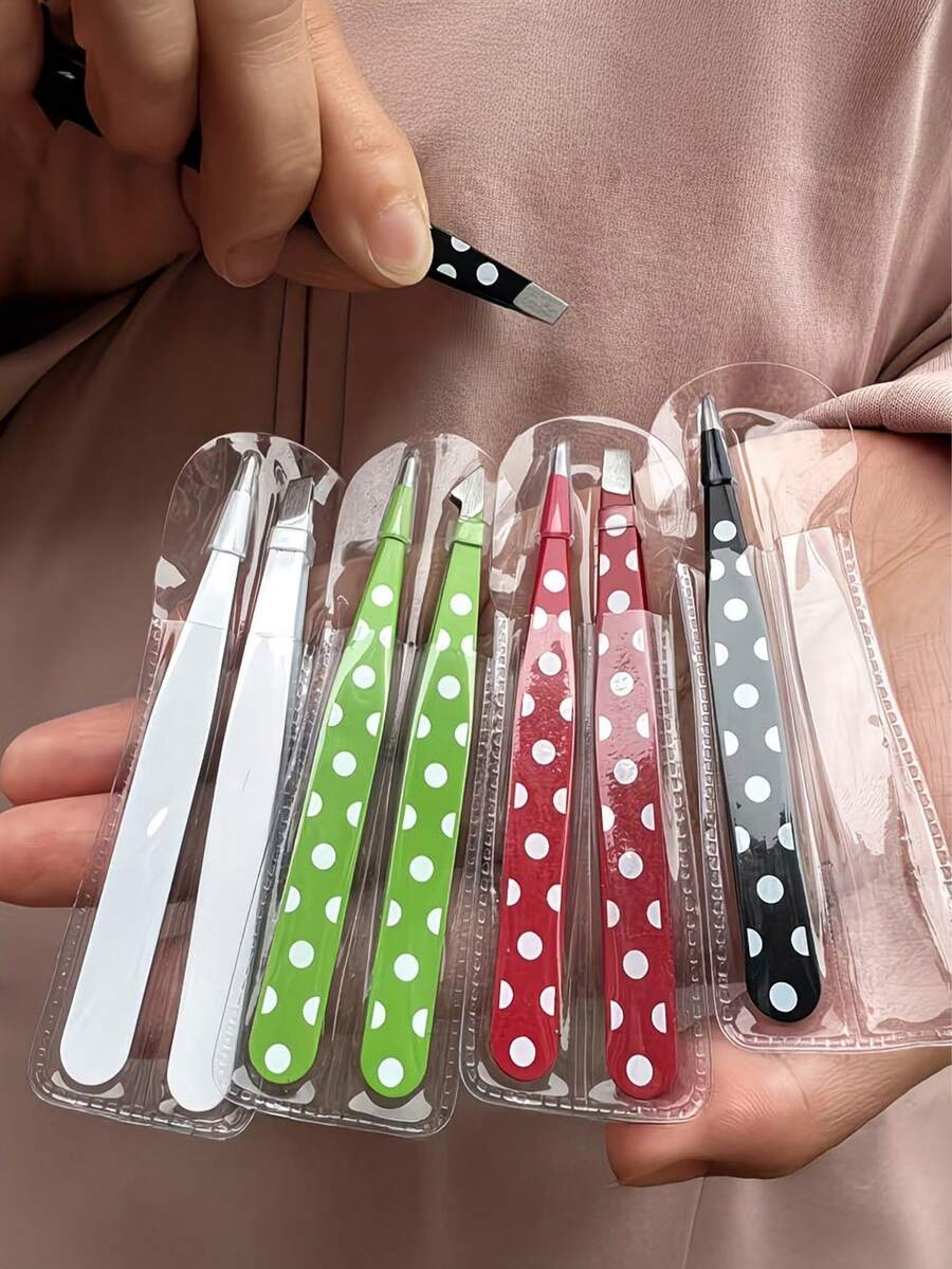 2pcs Eyebrow Tweezers, Polka Dot Fresh Minimalist Style, Easy To Carry, Simple To Use, Exquisite Gift For Friends - Multicolor - View 1