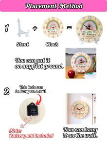 Personalized Custom Name Wooden Wall Hanging Clock, Silent Non‑Ticking Round Timepiece, Thoughtful Customized Teacher Appreciation Present, Boho Rainbow Home Interior Wall Decoration Accessory - Multicolor - View 4