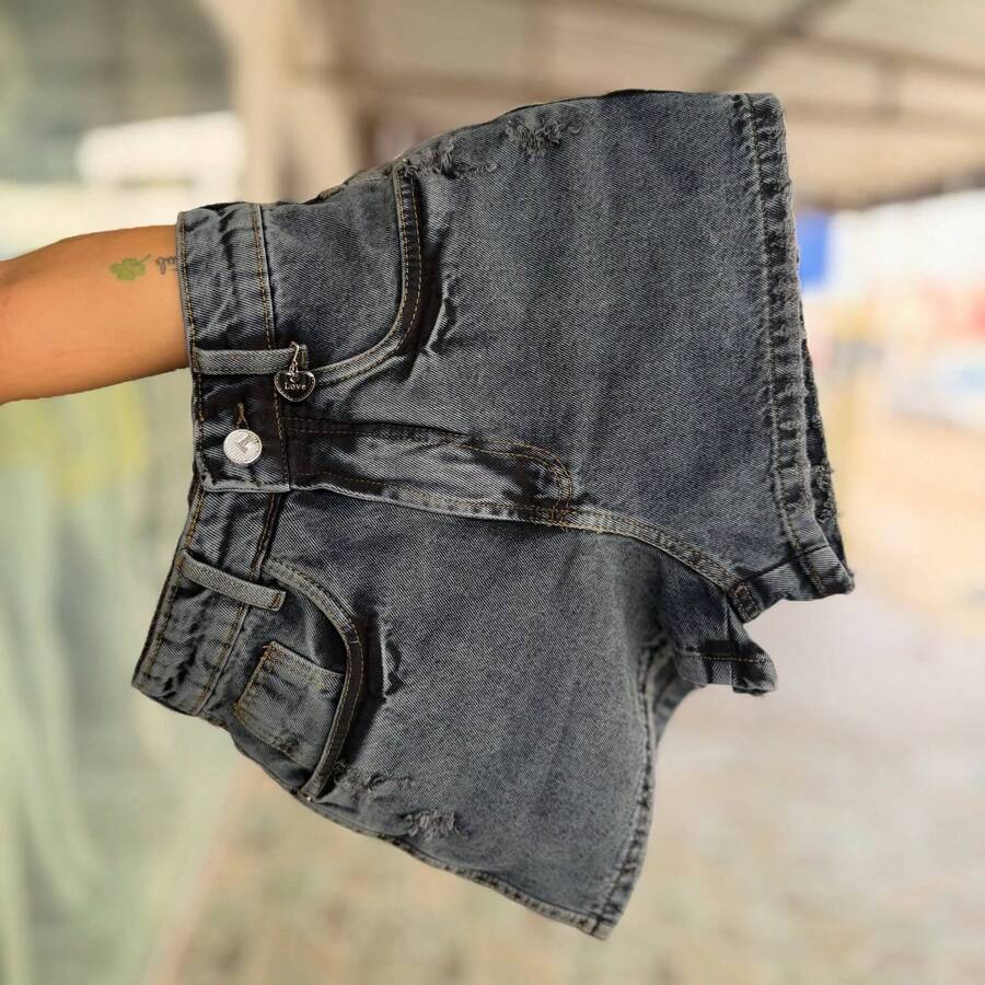 [100% Cotton] Women's Denim Shorts, Youth Natural Denim Shorts, Women's Festa Junina - 灰色石墨 - 查看 1