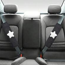 毛絨星星設計汽車安全帶套，柔軟透氣安全帶肩墊，防磨損安全帶保護套，通用於所有車型內飾配件 - 星星 - 查看 2