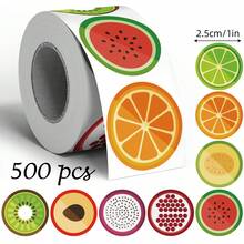 500pcs Cartoon Doodle Roll Stickers 1 Inch Round 3 Theme Options [Jungle Animals / Colorful Fruits / Construction Vehicles]Bright Colors Playful Style For Water Bottles, Pencil Cases, Picture Books, Storage Boxes, Snack Containers Labeling, Teacher Classroom Reward Stickers - Multicolor - View 12