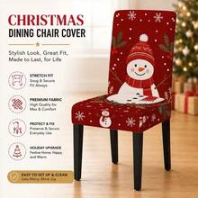 1/2/4/6/8pcs Christmas Snowman Print Elastic Chair Covers, Removable, Washable, Easy To Clean, Suitable For All Seasons, Perfect For Holiday Home Decor, Fits Dining Room, Living Room And Kitchen - Multicolor - View 4
