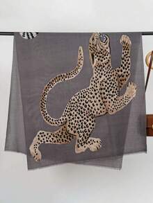 1pc Vintage Leopard Animal Print Chiffon Scarf, Minimalist Elegant Commute & Travel Dual-Use Shawl Neck Scarf - Multicolor - View 2