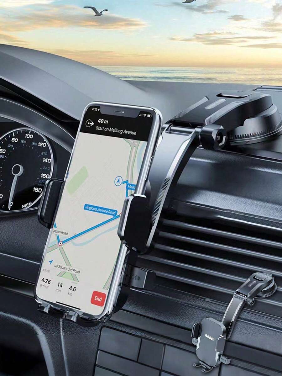 1件裝黑色汽車手機支架,多功能伸縮吸盤式車用導航支架,適用於日常駕駛導航與手機放置(使用前請先清潔表面) - 手機支架 - 查看 1