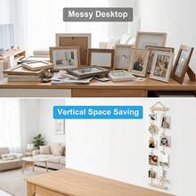 Natural Wood Photo Hanging Rope With Wooden Clips, Multi-Photo Display Rack, No Drilling Required, Space-Saving For Dorm, Bedroom, Desk, And Wall Decoration - A - View 9