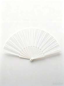 1 pieza Abanico de mano plegable de plástico de unicolor, accesorio para fiesta, banquete, boda - Blanco - Ver 2