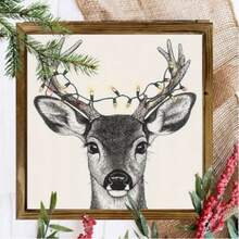 1pc, Rustic Minimalist Style Winter Christmas Reindeer Wooden Hanging Sign, 8x8 Inches, For Home Office, Farmhouse Desktop Decor Sign And Plaque, Christmas Decoration, 2D - Wooden Ornaments - View 2