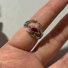 Gothic Style Red Crystal Butterfly Heart-Shaped Open Ring, Women's Vintage Adjustable Finger Ring, Halloween Jewelry - Multicolor - View 17