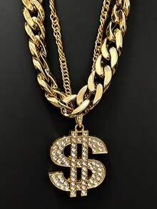 2pcs Hip Hop Punk Gold Necklace Exaggerated Large Chain Set, Vintage Punk Style, Suitable For Party, Halloween, COS - Yellow Gold - View 6