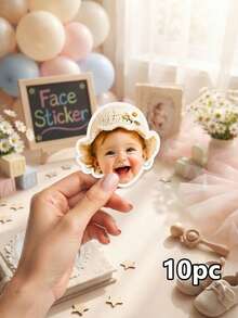 Custom Baby Photo Face Stickers,Assorted Hat Portrait Cutout Stickers,Knit Bucket Cap Bow Hat Stickers For Birthday Party DIY Decor,Birthday Gift - Multicolor - View 7