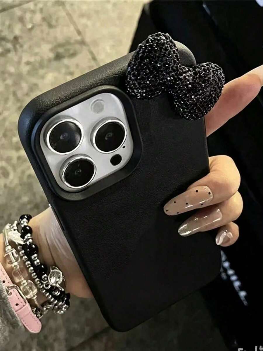 Sanrio 卡通蝴蝶結 Hello Kitty 蘋果 16 Pro Max 手機殼,極具吸引力的粉色保護殼,適合女孩,相容 iPhone 17/15 Pro Max/14/13/12,全方位防護 - 黑色 - 查看 1