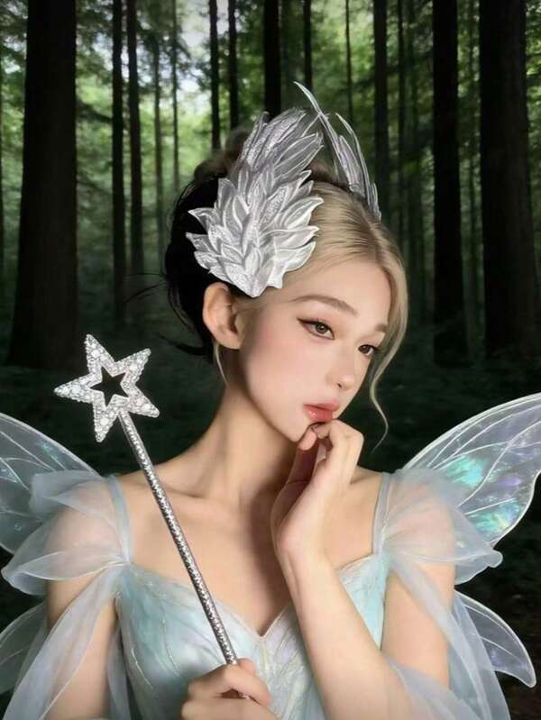 1/3 Piezas de Elegante Pasador de Cabello con Alas de Ángel Blancas + Varita de Hada con Estrella Brillante, Accesorio de Pluma de Cisne, Adecuado para Bodas, Cosplay y Accesorios Fotográficos
