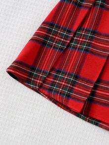 Christmas Girls' Ruffle Long Sleeve Blouse And Plaid Skirt 2 Pieces Set - Red - View 9